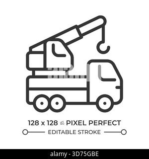 Mobile crane truck pixel perfect line icon Stock Vector
