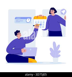 Teamwork Collaborative Appointment Scheduling Vector Illustration Stock Vector
