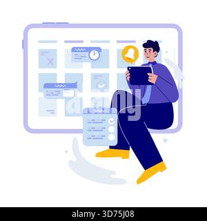 Busy Man Checking Task Scheduling Vector Illustration Stock Vector