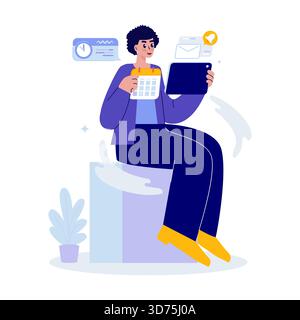 Checking Email Notifications and Meeting Scheduling Vector Illustration Stock Vector