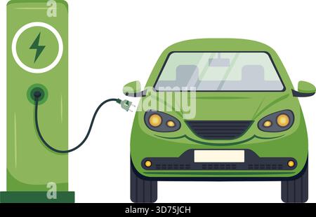 Green electric car charging at eco friendly station with modern design elements Stock Vector