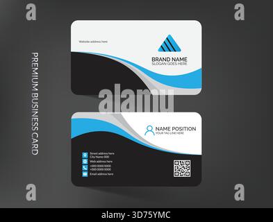 Creative and stylish blue wavy business card template design Stock Vector