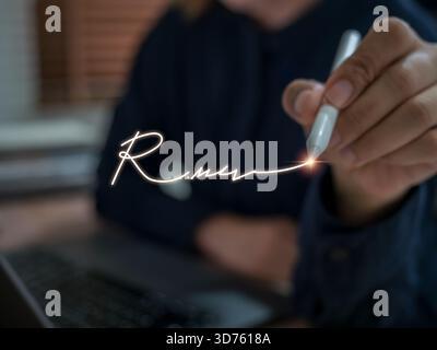 Digital signature concept with stylus signing on screen, representing secure online document signing, e-signature, paperless workflow, and electronic Stock Photo