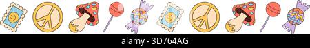 Groovy Y2K Seamless Border Doodle Pattern Stock Vector