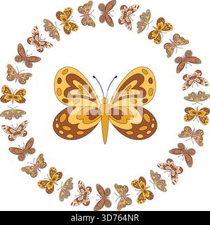 Groovy Retro Butterfly Floral Circle Pattern Stock Vector