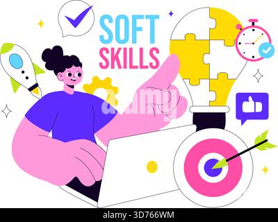 Vector Illustration of Office Workers Demonstrating Soft Skills such as ...