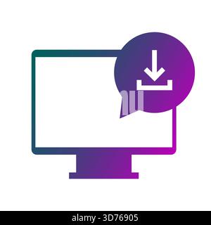 Computer download icon. Message bubble symbol. Screen arrow Vector. Chat load sign. Stock Vector