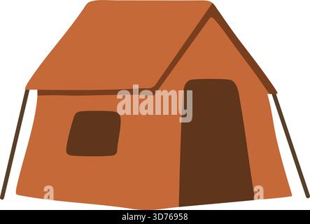 A sturdy brown tent with peaked roof and door panels illustrating classic camping shelter Stock Vector