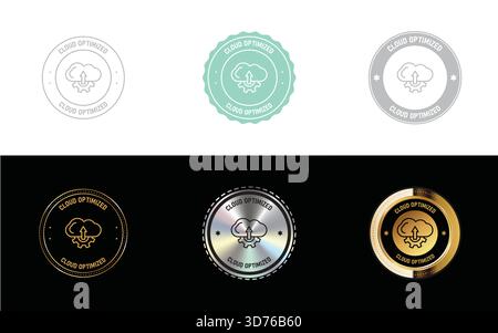 Cloud Optimized Badge – High-Performance Cloud Computing Label, Scalable Infrastructure Stamp and Data Technology Vector Seal Stock Vector