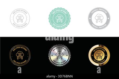 High-Speed Network Badge – Fast Internet Connection Label, Broadband Connectivity Stamp and Technology Vector Seal Stock Vector