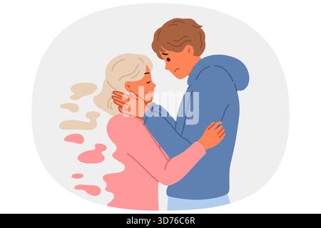 Widower man remembers deceased bride, hugging ghost girl and refuses to believe in end relationship Stock Vector