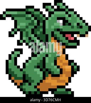 Dragon Fantasy Pixel Art Game Cartoon Character Stock Vector