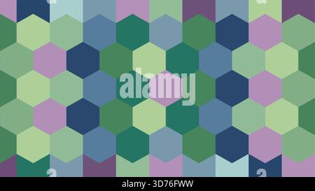 Geometric hexagon pattern featuring a mosaic of pastel greens, blues, and purples. Modern vector background with a honeycomb grid structure. Stock Vector