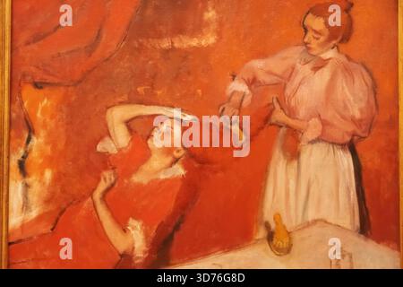 Painting titled "Combing the Hair (La Coiffure)" by Hilaire-Germain-Edgar Degas dated 1896 Stock Photo
