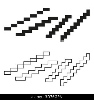Staircase pattern set. Pixel stepped design. Minimal Vector element. Black white outline. EPS 10. Stock Vector