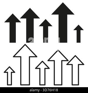 Collection arrow icons. Upward direction symbol. Growth movement Vector set. Different size graphic. EPS 10. Stock Vector