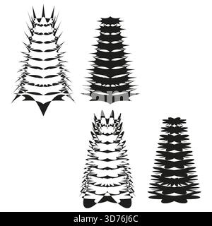 Abstract layered cones. Geometric spiral shapes. Black white Vector. Ornate structure design. EPS 10. Stock Vector