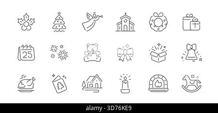 Christmas icons set. New Year celebration concept. Winter holidays decoration vector linear symbols set Stock Vector