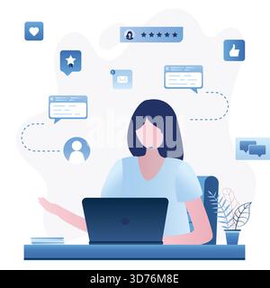 Contact Us form template. Online support landing page. Customer support, chat and helpdesk concept. Woman consultant or assistant talking with client. Stock Vector