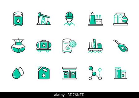 Oil industry - set of line design style icons Stock Vector