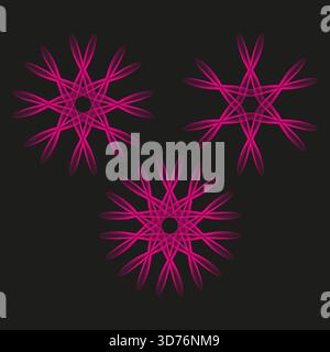 Spirograph flower patterns. Neon magenta elements. Abstract rosette Vector. Dark background design. EPS 10. Stock Vector