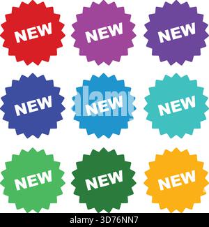 Colorful New Sale Badge Collection Flat Vector Isolated on White Background Stock Vector
