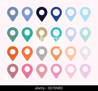 Colorful Location Pin Icon Collection Flat Vector Stock Vector