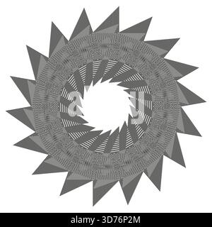 Vector illustrationGray saw blade. Abstract cogwheel shape. Serrated circle emblem. Vector rotary mechanism. EPS 10. Stock Vector