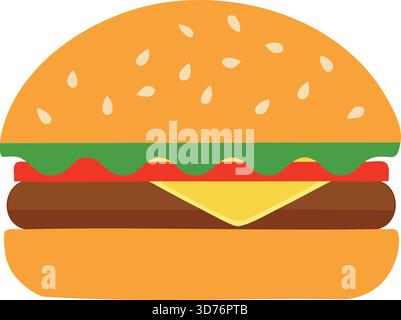 Flat hamburger icon vector, fast food burger symbol, simple restaurant menu icon isolated Stock Vector