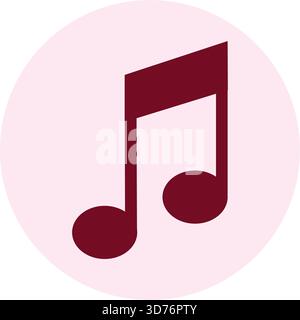 Music Note Icon – Pink Flat Musical Symbol for Audio, Songs, Sound Apps, Playlists, Entertainment, Streaming and Digital Media Design Stock Vector
