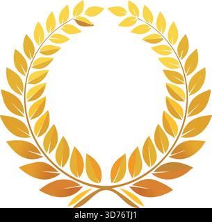 Golden Laurel Wreath Emblem – Award, Victory and Achievement Symbol for Champions, Certificates, Ceremonies, Luxury Branding and Decorative Design Ele Stock Vector
