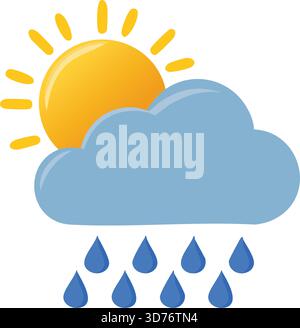 Weather Forecast Icon with Sun Cloud and Raindrops – Climate Illustration Showing Partly Rainy Conditions for Apps, Forecast Graphics and Meteorology Stock Vector