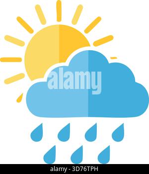 Weather Icon with Sun Cloud and Rain – Flat Meteorology Illustration Showing Mixed Weather Conditions, Climate Forecast and Seasonal Atmospheric Symbo Stock Vector
