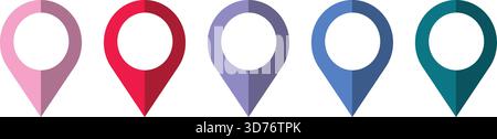 Colorful Location Pin Icons – GPS Map Markers, Navigation Pointers and Geolocation Symbols for Travel, Maps, Routes and Mobile Apps Interface Stock Vector