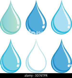 Blue Water Droplets Vector Set – Glossy Liquid Drop Icons for Hydration, Freshness, Clean Water, Nature and Environmental Design Stock Vector