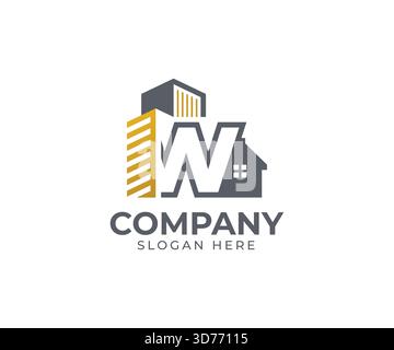 Modern real estate logo template with alphabet and building vector concept Stock Vector