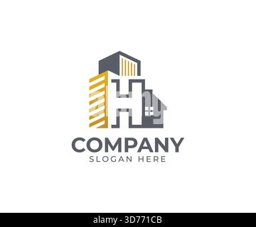 Modern real estate logo template with alphabet and building vector concept Stock Vector