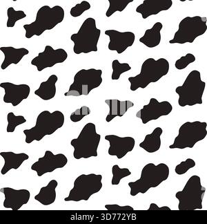 Cow spots seamless pattern holstein with black and white animal print, featuring irregular blobs and freeform spots for a creative background or dairy Stock Vector