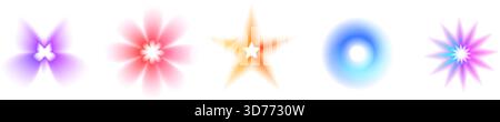 Butterfly, flower blur simple elements. Circle, star y2k gradient icons. Gradation colors shapes. Set of retro figures. Blurry gradient vintage textur Stock Vector