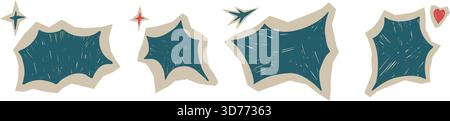 Bangs text boxes cutout sticker frames. Crayon scrapbook callout set. Speech balloon shapes. Vector hand drawn illustration no background. Bg doodle c Stock Vector