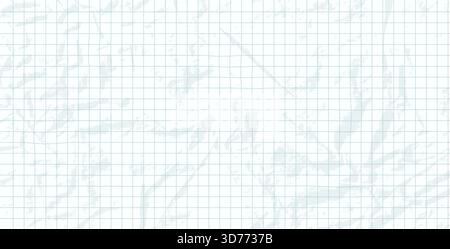 Crumpled white grid paper. Journaling page blank background. Notebook paper sheet. Vector horizontal notepad binder folded pattern. Math diary or memo Stock Vector