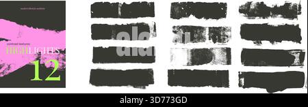 Grunge textured highlights for text boxes. Thick handmade lines. Black ink hand drawn shapes for highlighting, underline messages. Promotion sale bold Stock Vector