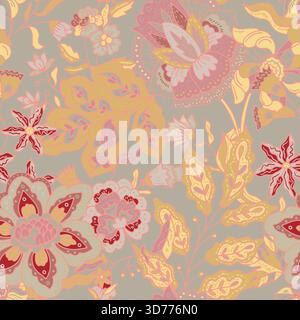 Golden Coral Vintage Floral Fusion Stock Vector