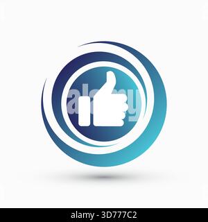 Blue Thumbs Up Icon in Circular Swirl Design Social Media Approval Vector Stock Vector