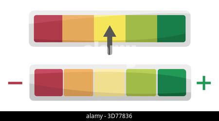 Volume slider icon. Audio control element. Colorful scale gauge. Vector level indicator. Stock Vector