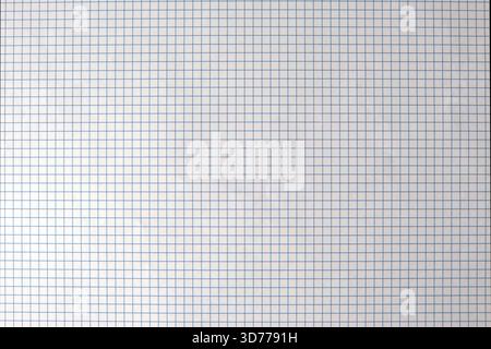 Checkered white paper with blue lines background, ideal for design, stationery, school projects, and creative layouts. Stock Photo