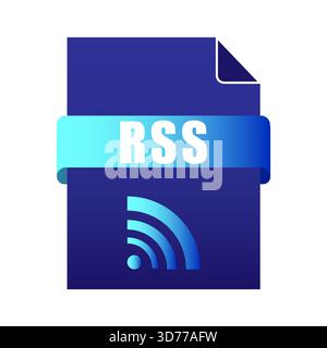 RSS news file. Blue feed icon. Wireless connection symbol. Document vector illustration. Stock Vector
