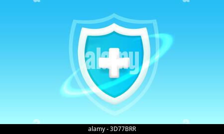 Modern shield icon with a plus sign, symbolizing health, safety, and protection. Vector illustration Stock Vector
