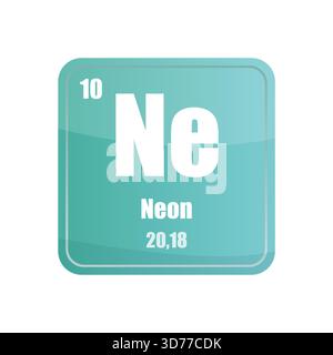 Neon chemical element tile. Atomic number ten. Ne sign Vector icon. Aqua blue square shape. Stock Vector