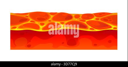 Game ground soil layer of lava, molten magma texture platform. Isolated cartoon vector volcano eruption hot formation for game. Cracked liquid lava su Stock Vector